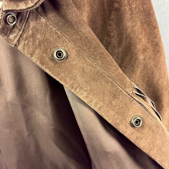 Vintage Alfani Medium Western Suede Shirt Shacket Snap Up Leather Frills Cowboy - Picture 7 of 9